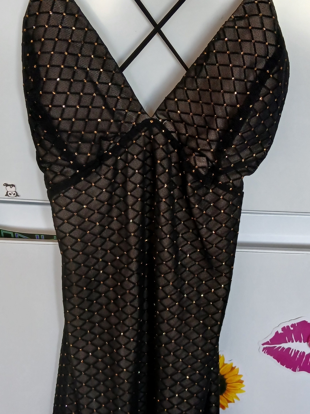 Women’s Black Mini Dress with Gold Dot Texture